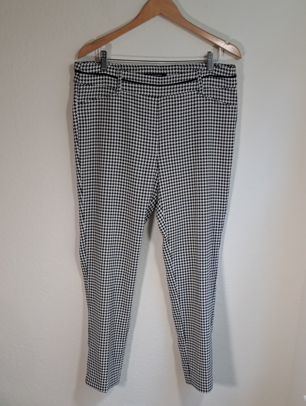 Zac & Rachel Women’s Houndstooth Ankle Pants Black & White Elastic Waist Size 14